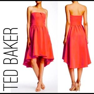 Ted Baker Strapless High-Low Dress in Coral